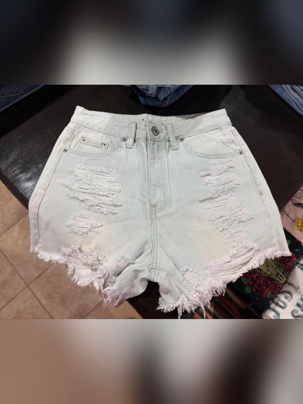 Distressed Light Denim High-Waist Denim Shorts